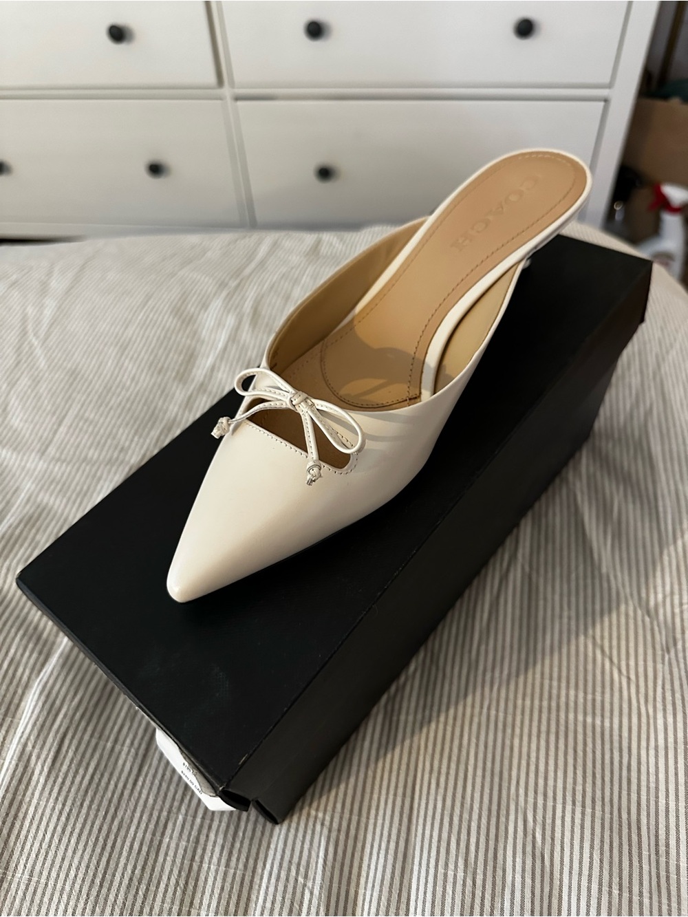 Coach Pointed Bow Slip-On Mule in Ivory